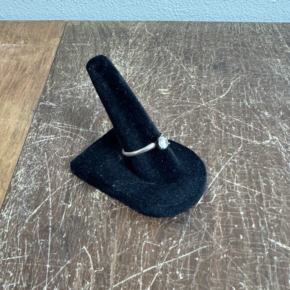 Vintage 925 Sterling Silver White Rhinestone Solitaire Engagement Ring Size‎ 7 - Picture 3 of 8